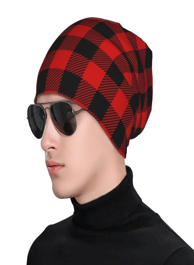 KKRMTUG Red and Black Buffalo Plaid Beanie Hat for Women Men Cute Christmas Knitted Hat Soft Stretchy Ski Beanie Cap Unisex Slouchy Skull Caps - Image 3